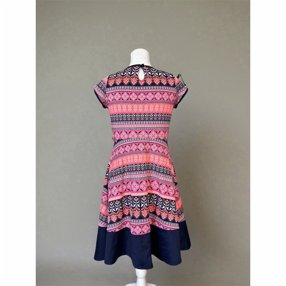 2-Hip by Wrapper Dress Womens Size 16 Pink Navy Geometric Fit & Flare Knee - Picture 3 of 3